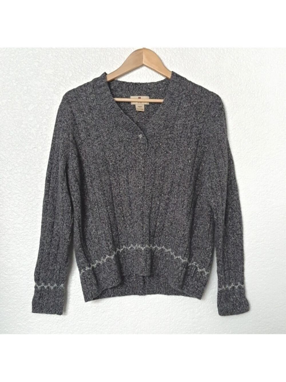 Woolrich Ribbed Knit V-neck Sweater Black Heather Gray Size L